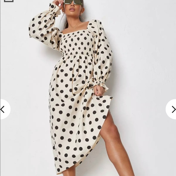 polka dot shirred bust smock dress